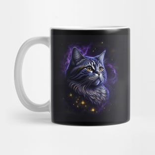 Starry Night Cat, Cartoon/Illustration of Neon Cat Mug